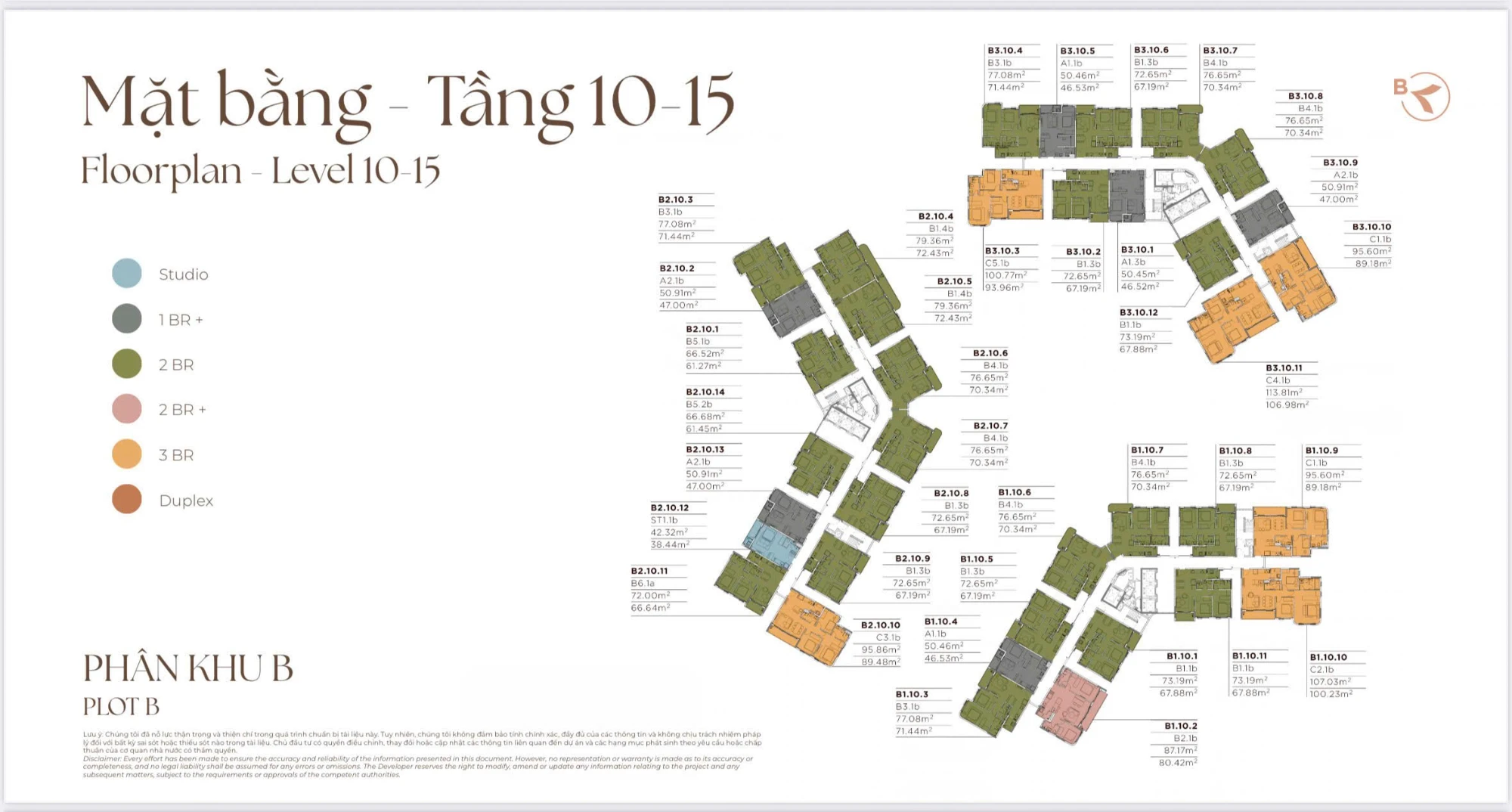 Mặt bằng tầng 10–15, Phân khu B dự án Norton Park